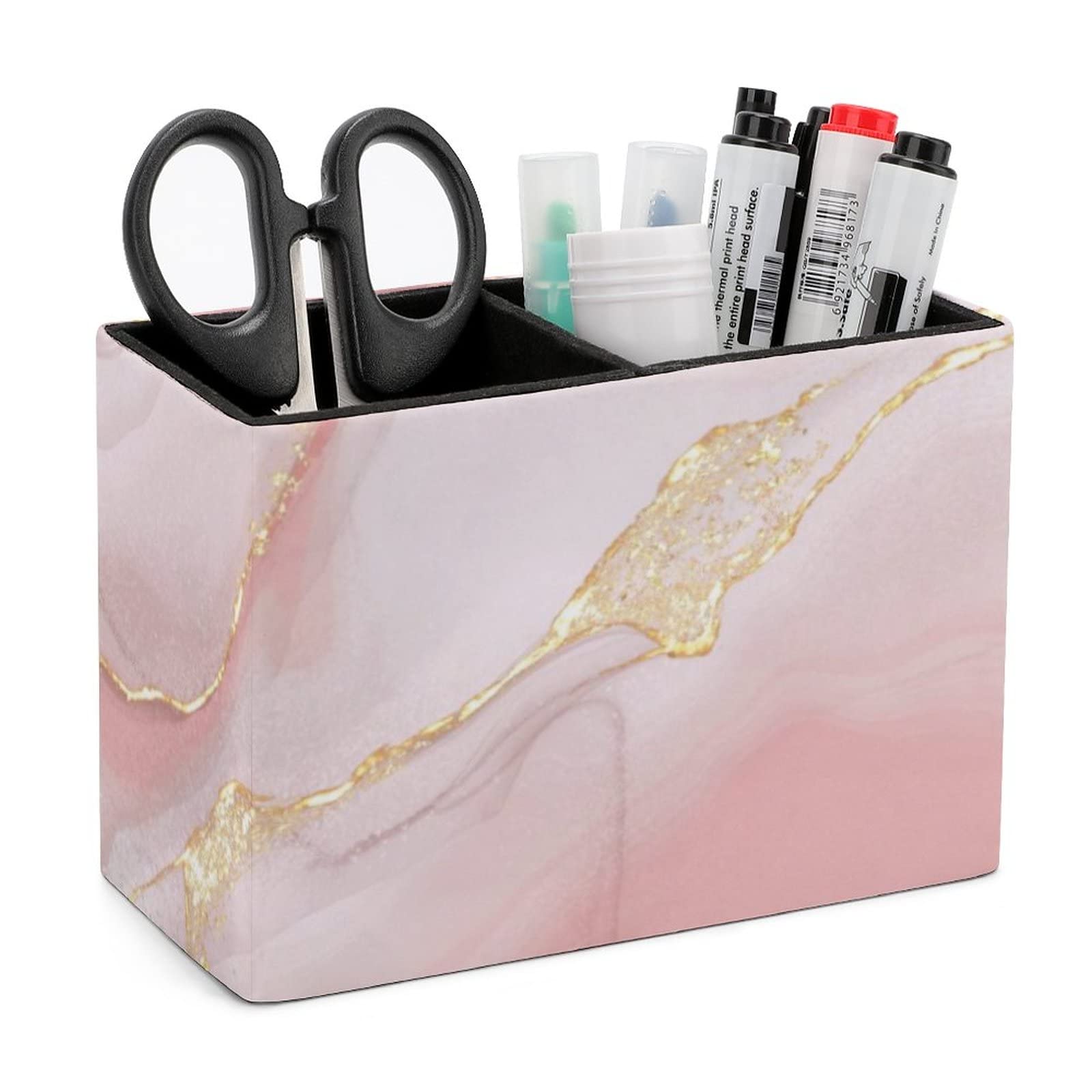 Niapessel Pink Gold Marble Pencil Holder For Desk, Pen Holder Storage Desktop Pen Organizer Desk Pencil Organizer Makeup Brush Holder For Office School College Leather