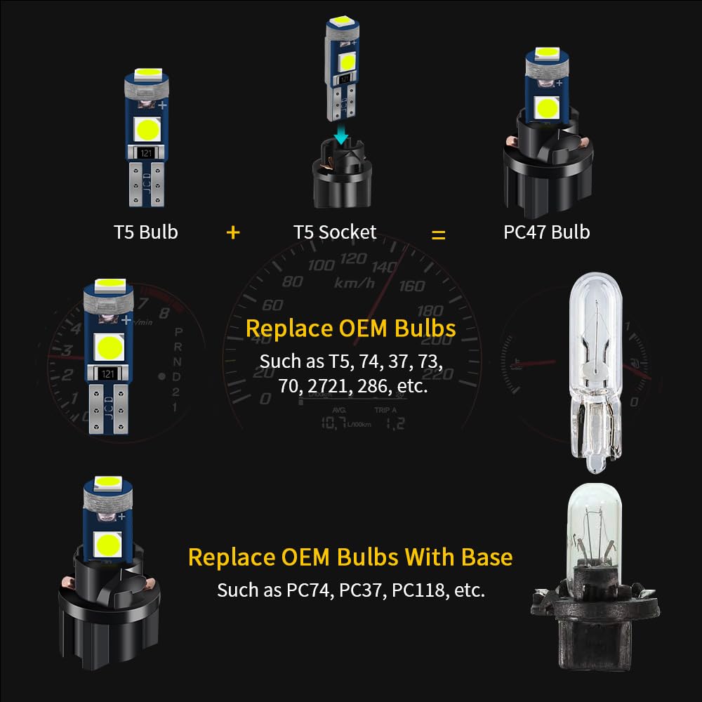 T4 Led Bulb 20-Pack White T5 LED Bulbs - Wedge Base 70/73/74 For Dashboard, Instrument Panel Lights T5 Led Bulb 4 Ft - Foto 4
