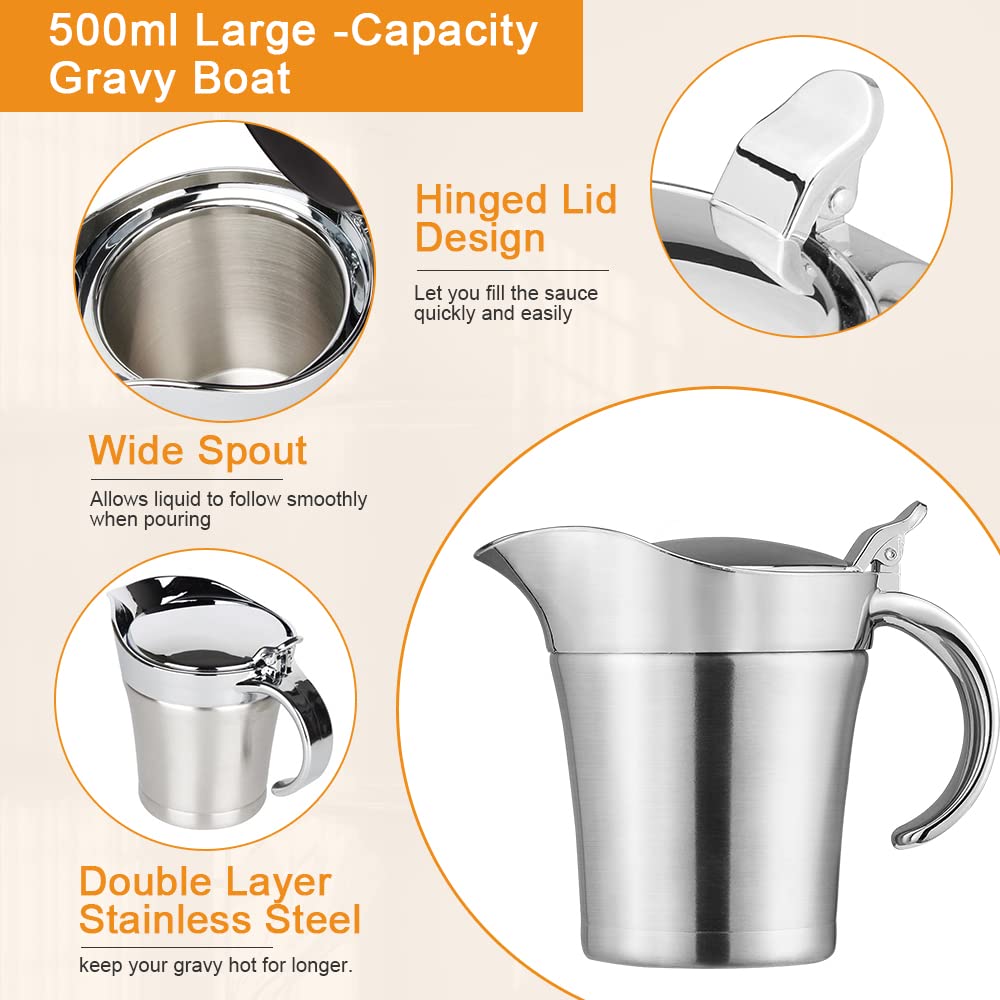 Saucière En Acier Inoxydable De 500 Ml Avec Couvercle Facile à