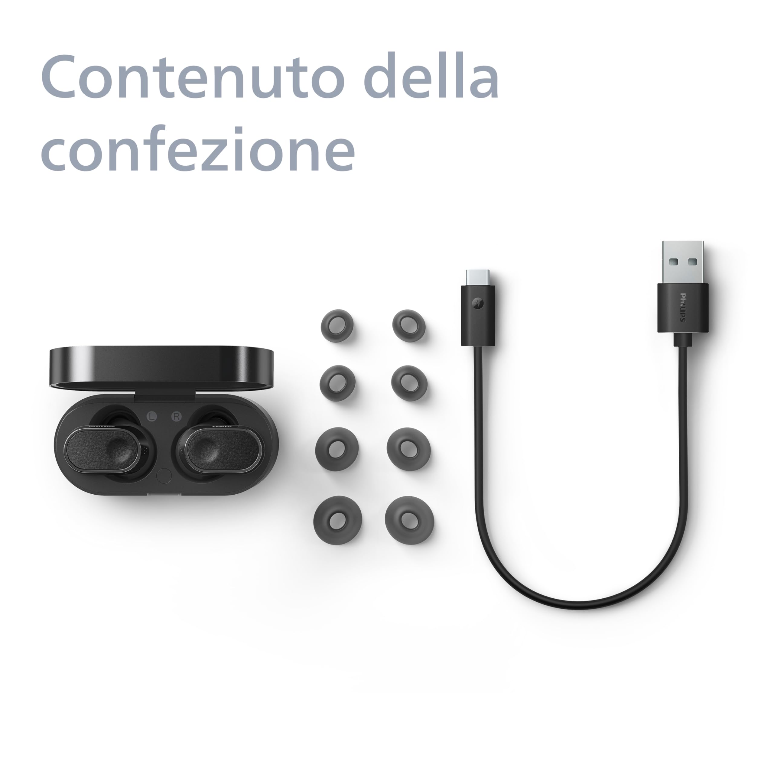 PHILIPS Fidelio T2 Cuffie Bluetooth True Wireless In-Ear con cancellazione del rumore alta qualità della chiamata, assistente vocale compatibile con 40 ore di tempo di riproduzione, Nero
