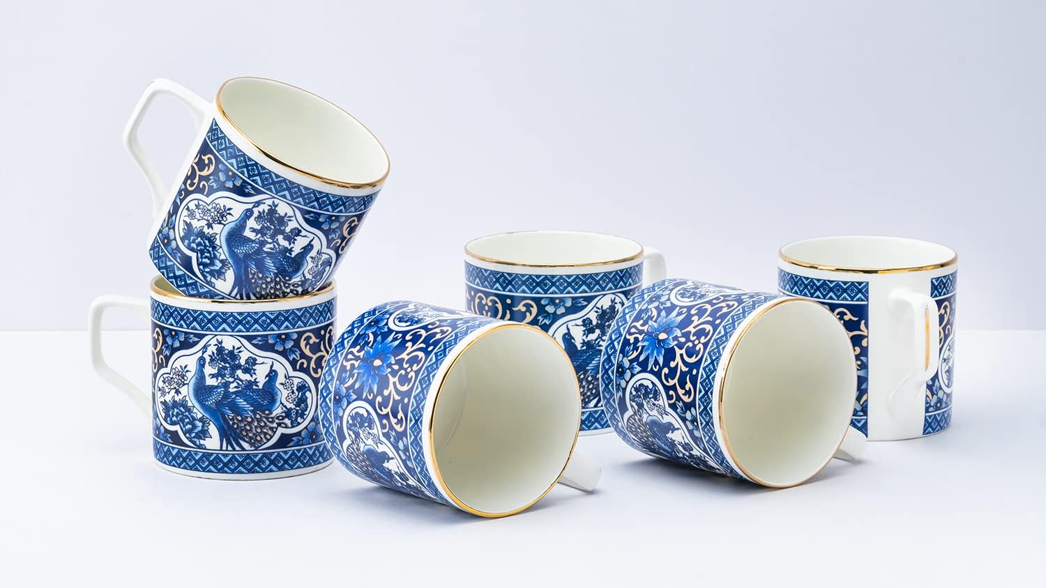 GOLDEN QUEEN'S Handcrafted Tea Cups - Set of 6 | Ideal for Everyday Tea and Coffee, Enhancing Your Daily Rituals (Peacock Blue)