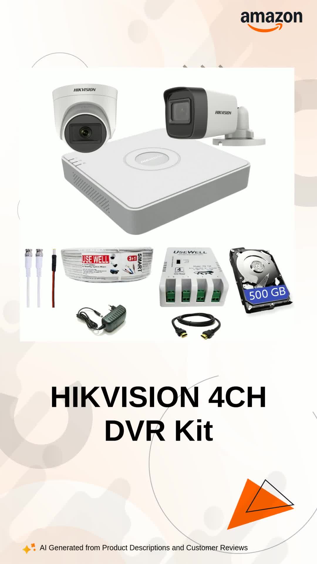 HIKVISION 4 Channel DVR with 5 MP 1 Dome & 1 Bullet Cameras with