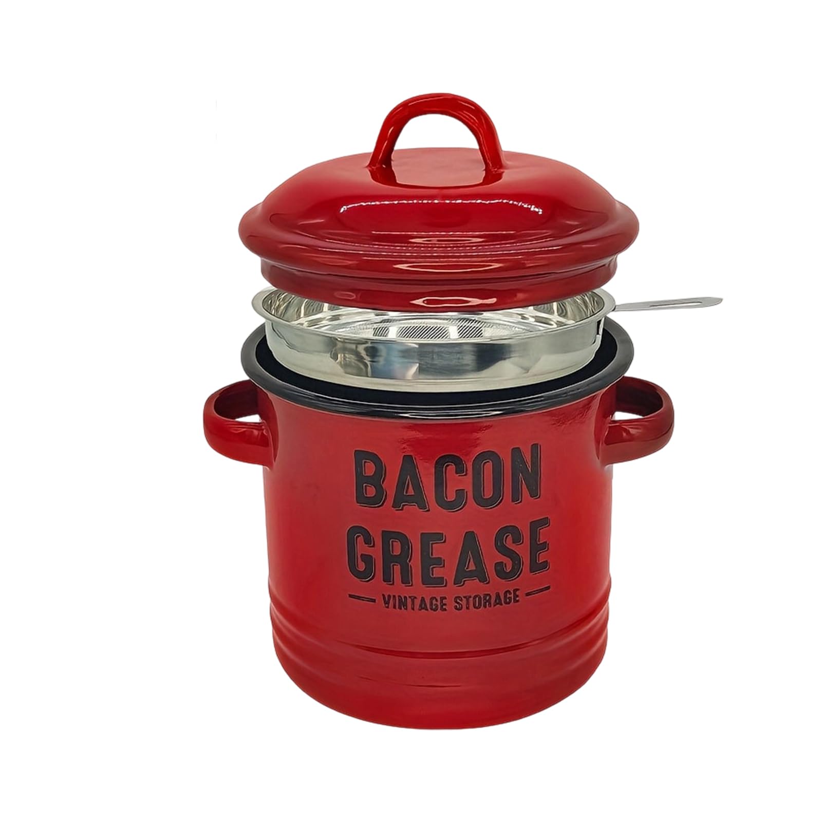 ZWWAAZHF Handled Miniature Enameled Bacons Grease Container Seasoning Jar with Strainer and Spoon Kitchen Accessory Kitchen Utensils for Cooking