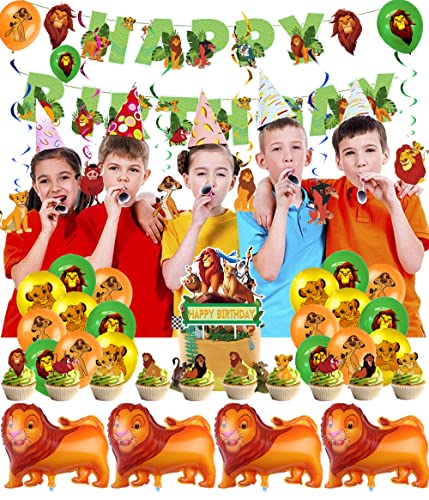 Roi Lion Ballons Roi Lion Anniversaire Decoration Roi Lion Deco Décorations Anniversaire Roi Lion Déco Fête Anniversaire Roi Lion Bannière Roi Lion D'Anniversaire Spirales Decoration Gâteaux Lion King Cover