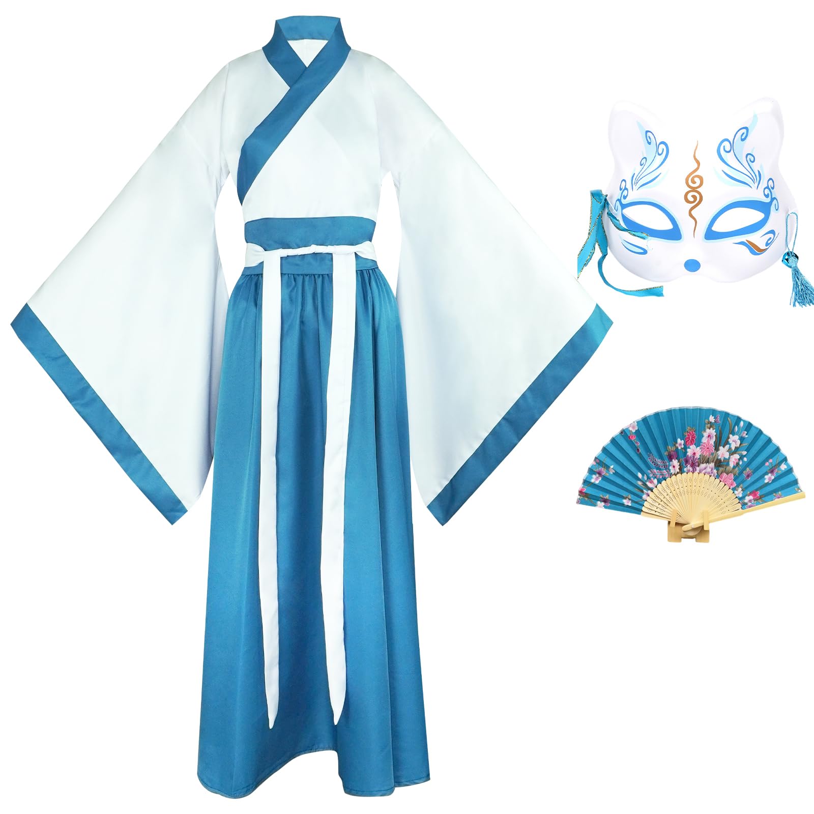 Robe Hanfu Femmes, Ensemble de Costumes Traditionnels Chinois, Brodées Hanfu à Col Croisé pour Cosplay Fête Mariage Spectacle (avec Accessoires)