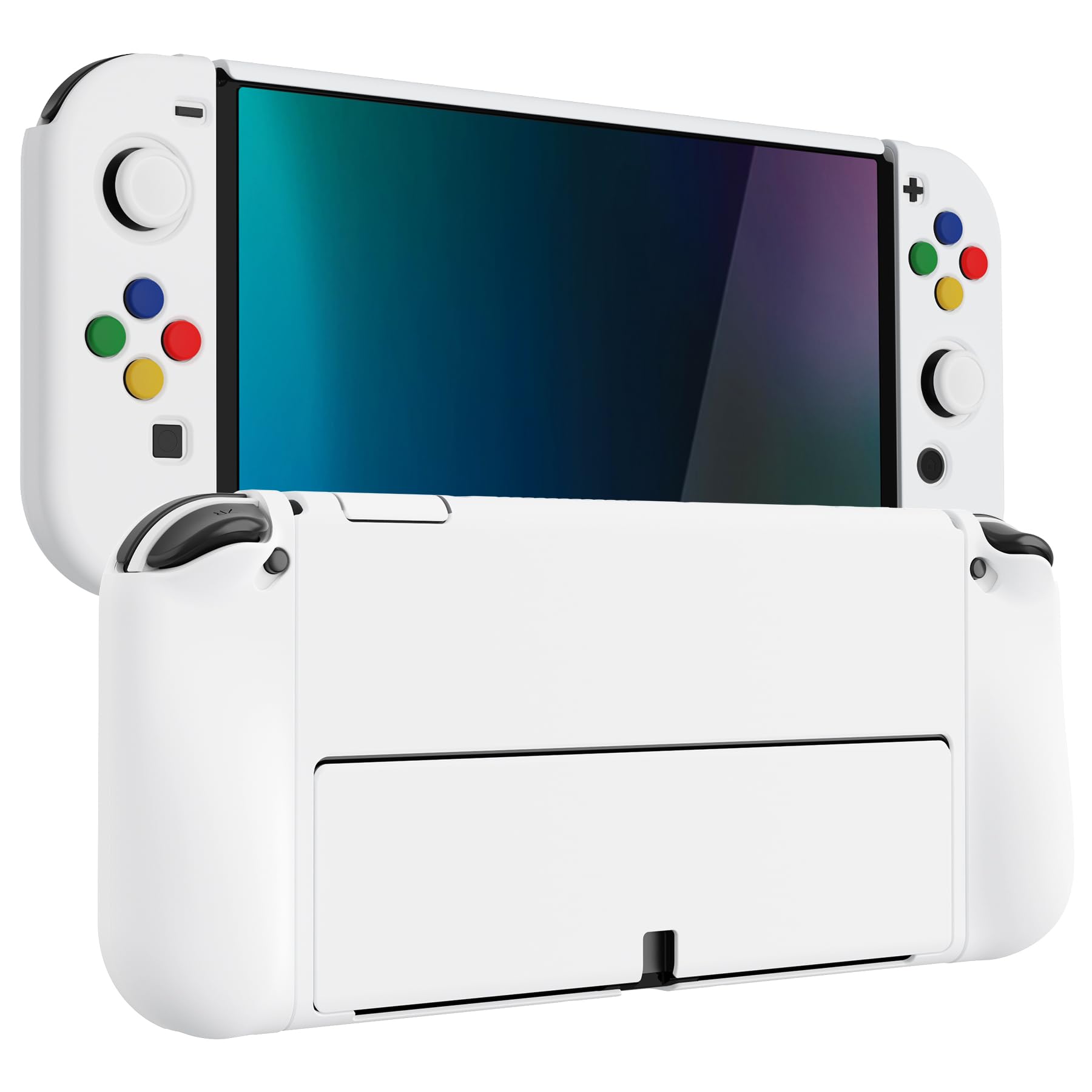 PlayVital Cover Custodia per Nintendo Switch OLED, Grip Ergonomico Intercambiabile per Joycon, Copertura Protettiva Rigida Accessori per Switch OLED&Copri Analogici/Tasti-Bianco