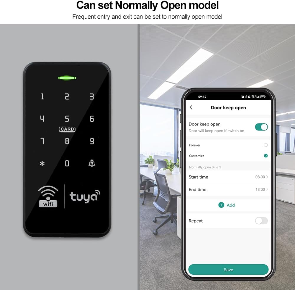 WiFi Tuya Access Control System Controller, 1000 Users, Supports 125KHZ and 13.56MHZ, with Backlit Waterproof keypad, WG26/34 bit, and 10 RFID Key fobs