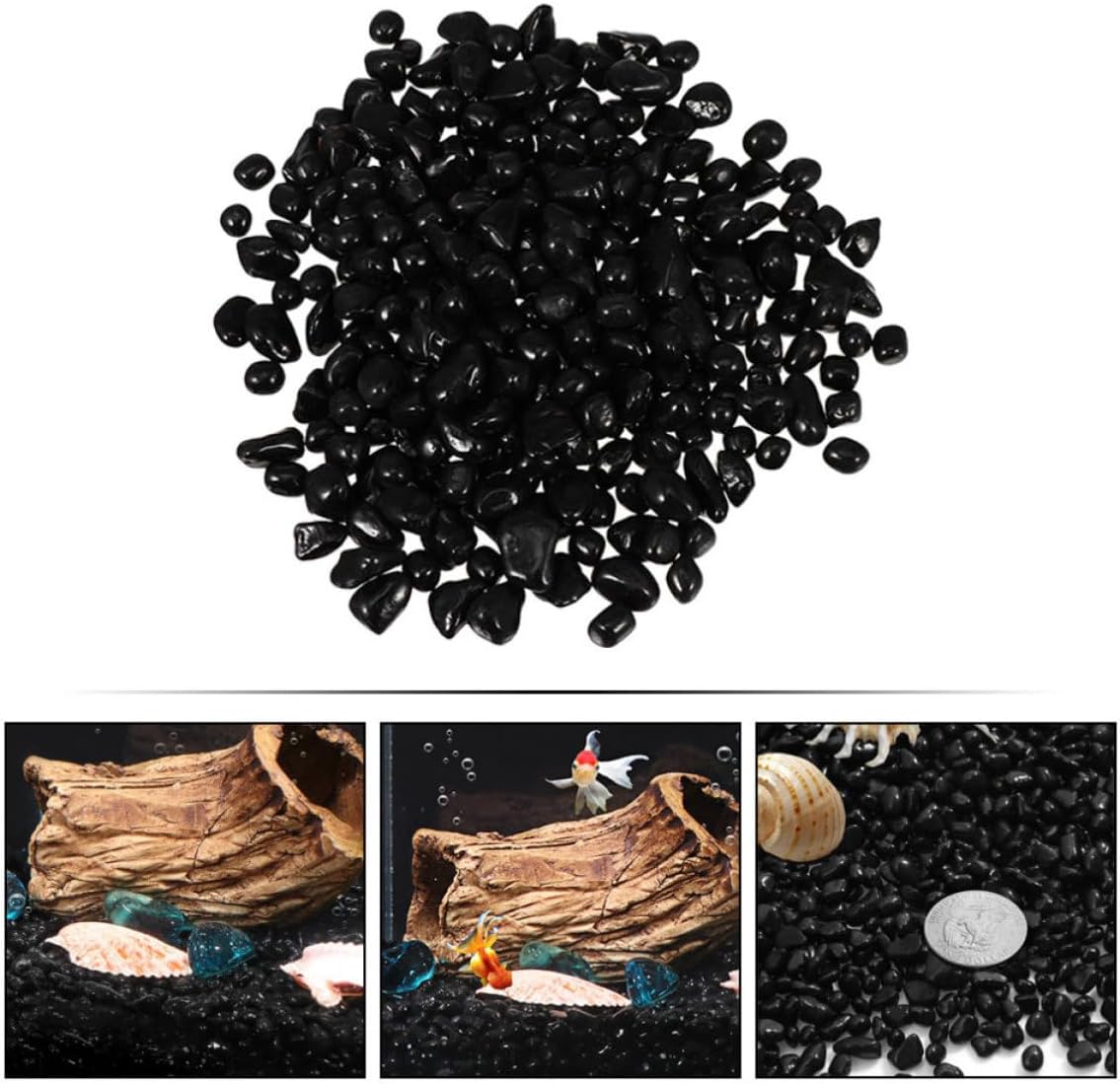 NOLITOY Black Pearl Aquarium Gravel Glass Sand Decorative for Fish Tanks | 1900g Per Bag, Black Finish, Light Effect and Protection, Suitable for Aquarium Landscaping and Terrarium Stones