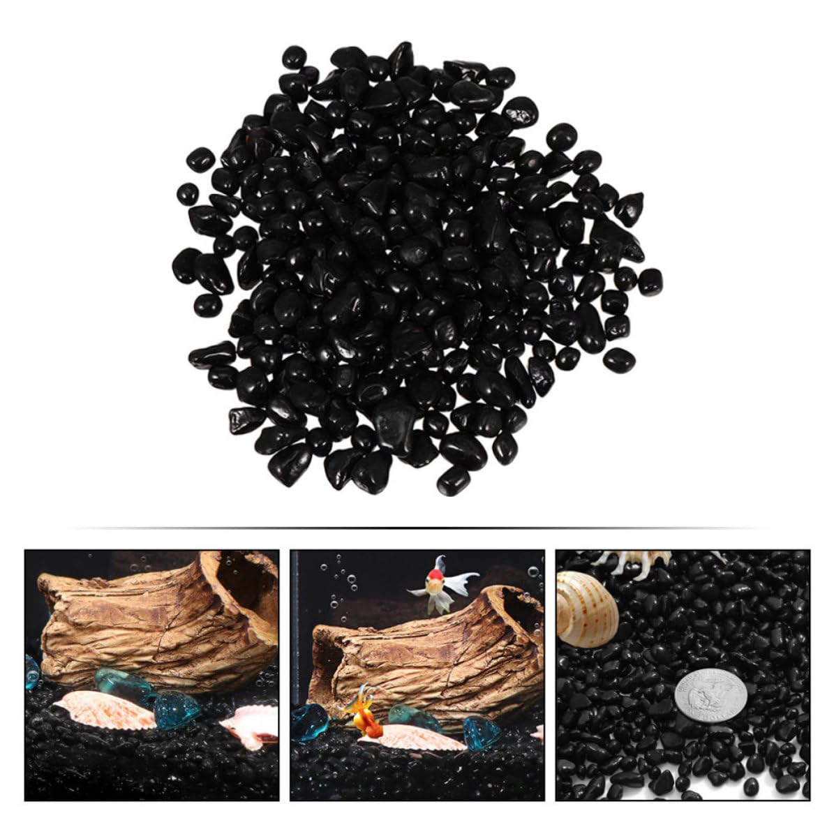 TEHAUX Grava Negra para Acuario Guijarros de Vidrio Pulidos, 1900g por Bolsa, Decoración Sanitaria y Conveniente para Tanques de Peces
