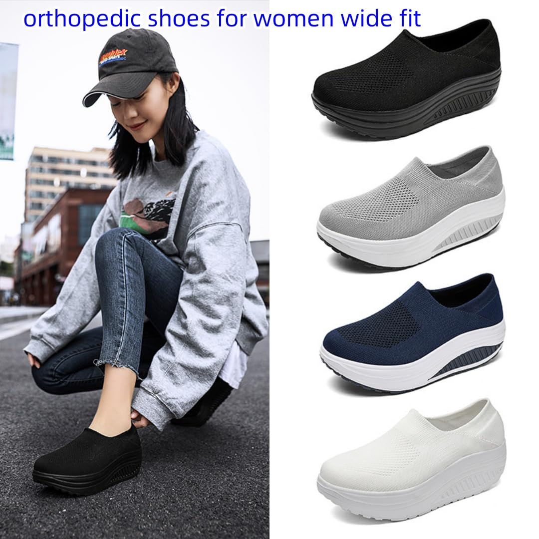 Scarpe ortopediche da donna, vestibilità larga, scarpe da ginnastica con zeppa da donna, mocassini con zeppa comode, scarpe da passeggio