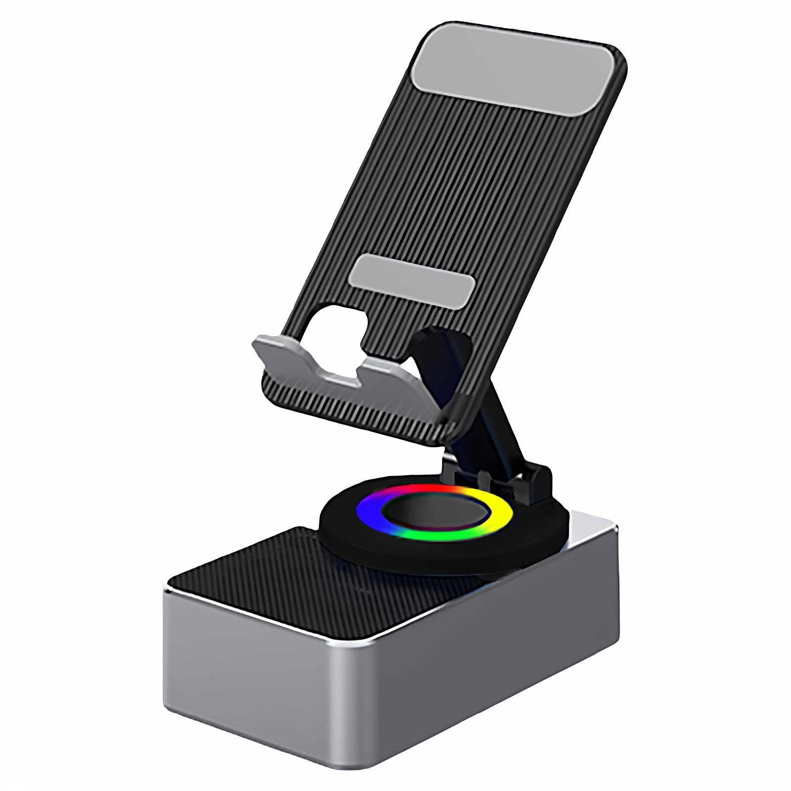 gamocesh Bluetooth wireless speaker with phone holder,capable of making phone calls,supports Bluetooth connection for mobile phones,AUX connection for computers,and charges mobile phones (silver gray)