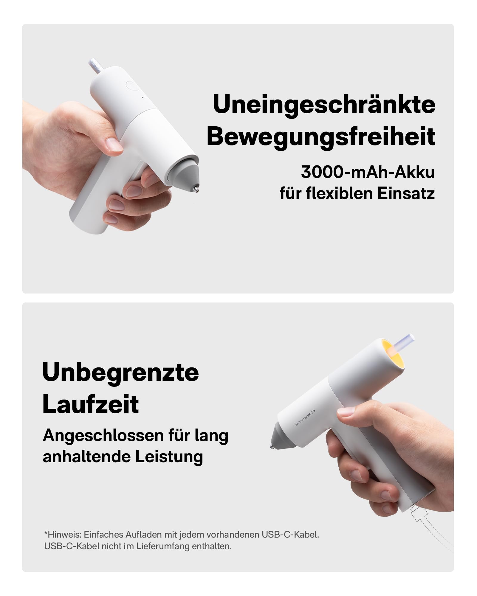 HOTO Akku Heißklebepistole Pro, Automatische Klebstoffausgabe, Mini Akku Klebepistole mit 40 Heißklebesticks, Heissklebepistole Kabellos für DIY Kunst, Handwerk & Schnelle Reparaturen im Haus Büro