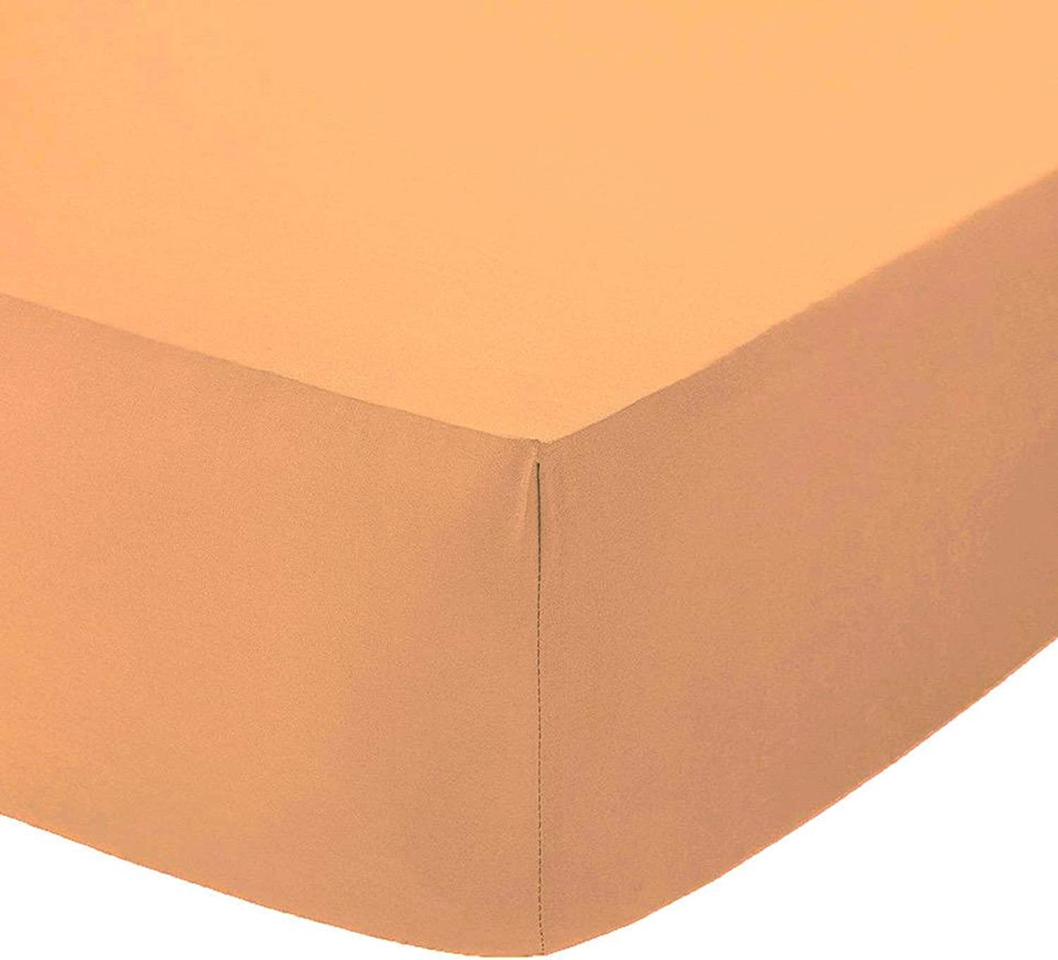 Ocean Nights Plain Dyed 10"(25cm) Box Fitted Bed Sheet Easy Care Polycotton Sheets Single Double King Super King Pillowcase (Peach, Double)