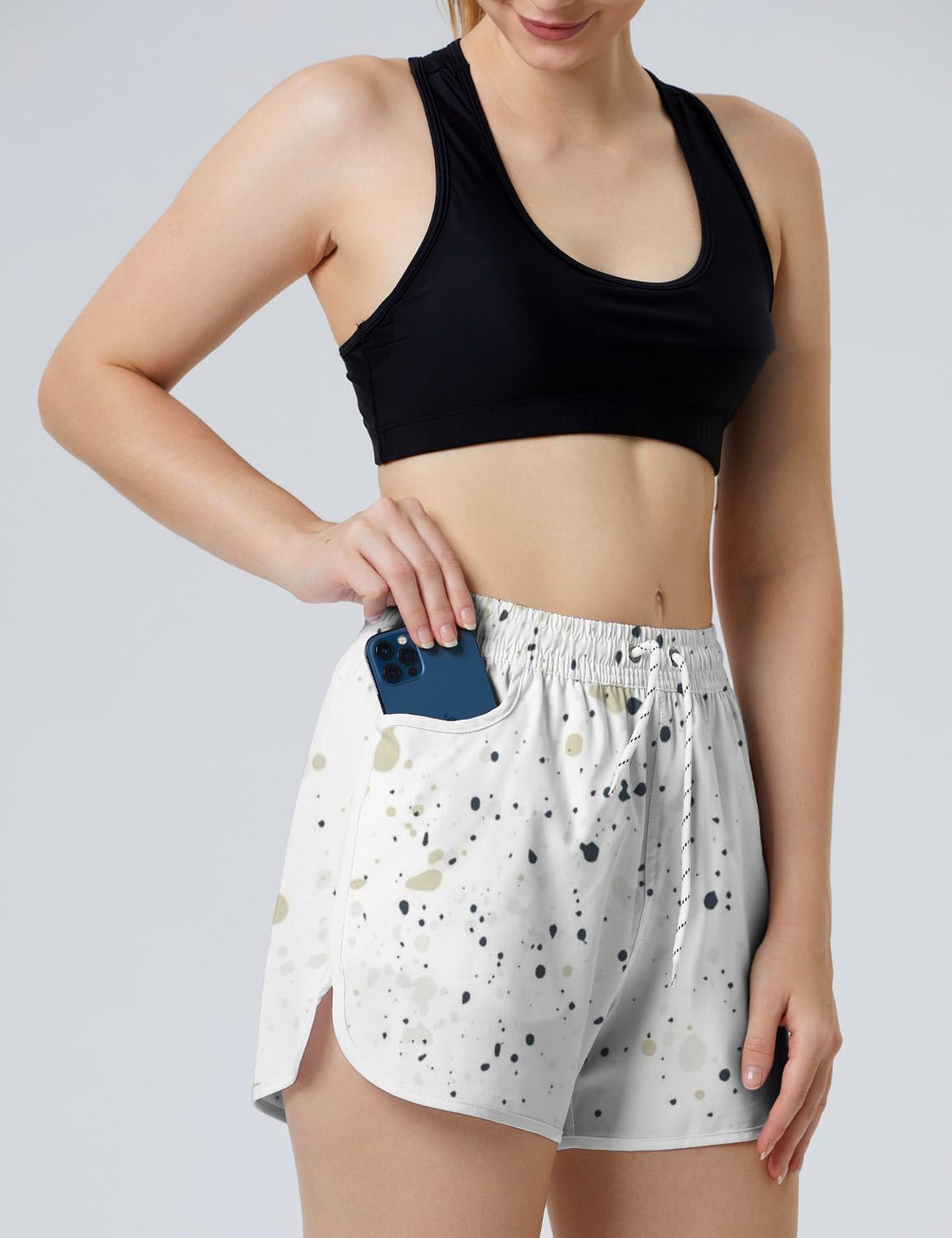 AYUNIX Women's Running Shorts with Pockets Quick Dry Performance Shorts for Women White Athletic Workout Gym Shorts