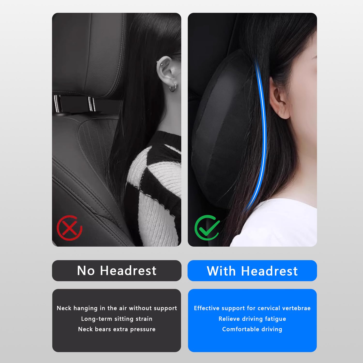 TOPABYTE 2x Cuscino Poggiatesta Auto, Supporto Testa per il Collo per lo Schienale dell'Auto in Vera Pelle Nappa Cuscini Cervicale per Sedile Auto Guidatore, Confortevoli e Traspiranti, Nero