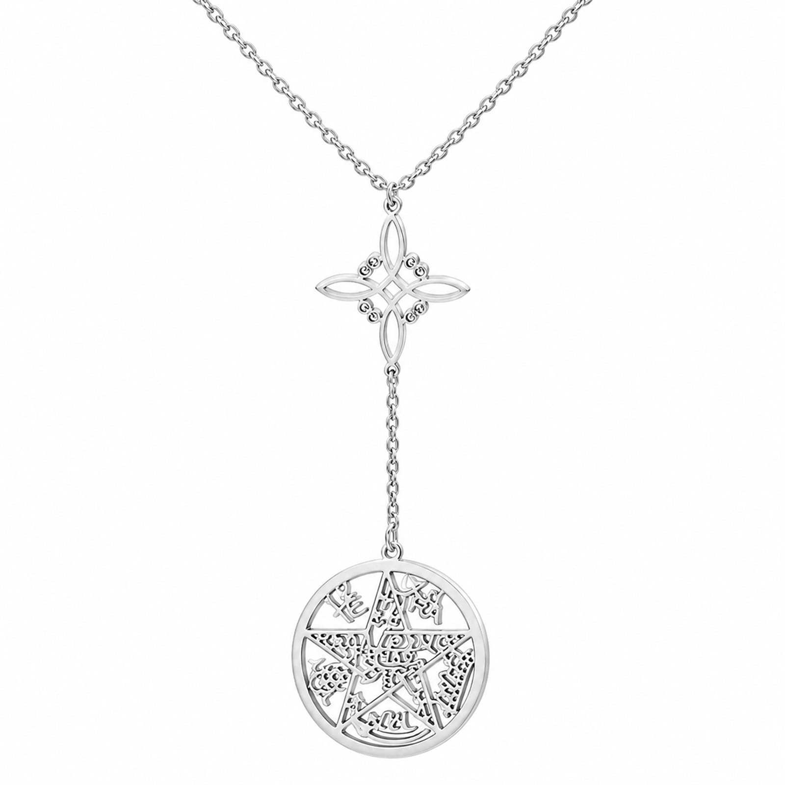 QCWN Witches Knot Necklace Nudo de Bruja Protection Witch Jewelryc Stainless Steel Celtic Triquetra Pentacle Hekate Wiccan Pagan Spiritual Amulet Gifts for Women