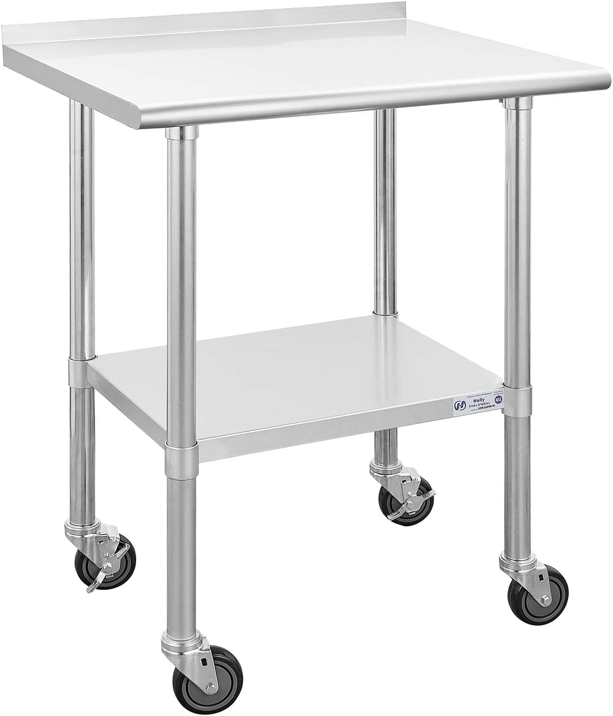 Hally Stainless Steel Table for Prep & Work 24 x 30 Inches with Caster Wheels, NSF Commercial Heavy Duty Table with Undershelf and Backsplash for Restaurant, Home and Hotel