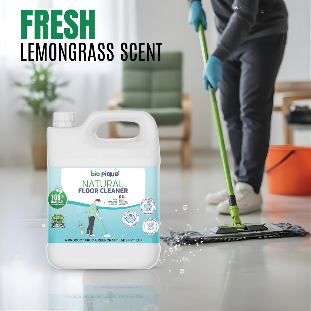 Bio Pique Natural Floor Cleaner Liquid 5L with Lemongrass Freshness, Germ Control Formula, Bleach and Acid Free Surface Cleaner, Eco Friendly Pet and Kid Safe Solution for Daily Floor Care 3