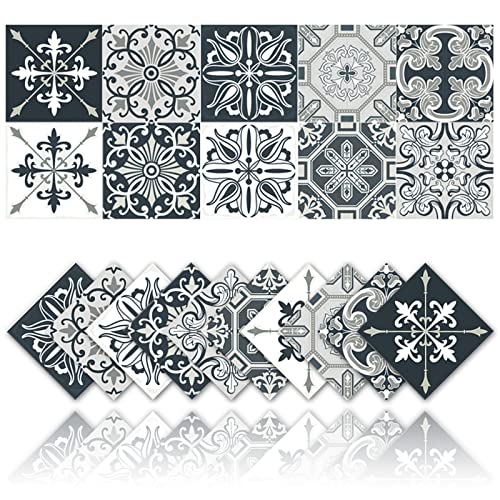 Cendray 20 pegatinas para azulejos decoración de pared baño cocina pared pegatinas impermeables PVC pegatinas decoración - Adhesivo decorativo de pared vintage gris y blanco (20 x 20 cm) Cover