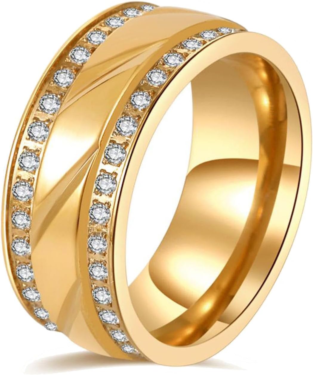 Yellow Gold Plated AAA CZ Titanium Steel Mens Ring Men Wedding Band Man Ring