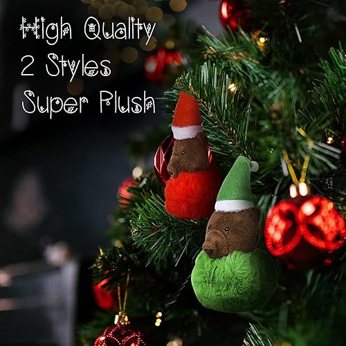 Miniatura 4 de ArtCreativity Adornos de Navidad de felpa de 4 pulgadas, juego de 6 adornos de peluche, llaveros de pompón de oso navideño con gancho estilo garra