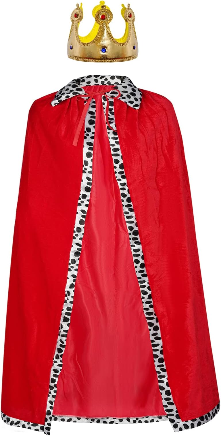 King Robe Costume Queen Robe Crown Set Cosplay Stage Performances Royal Cape Dress Up for Halloween Costume