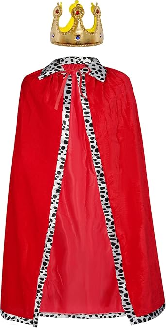 tiggell King Robe Costume Queen Robe Crown Set Cosplay Stage Performances Royal Cape Dress Up for Halloween Costume