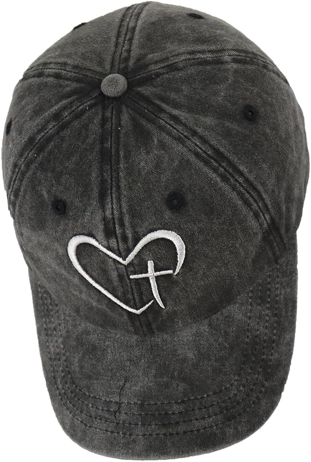 Vintage Dad Mom Baseball Cap with Heart Cross, Religious Jesus Hat image 4