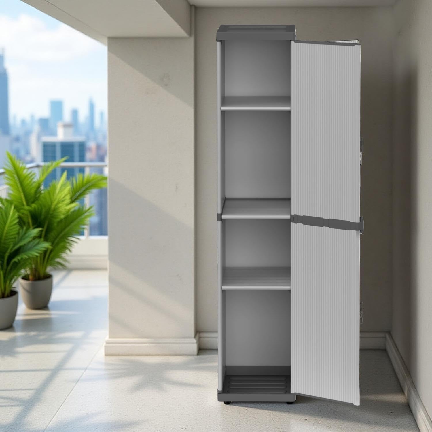 BuyStar Armadio Alto 1 Anta da Esterno 34x40x165h cm, 3 Ripiani Interni - Sistema a Incastro, Senza Viti, Idrorepellente, Garage, Terrazzo, Officina - Made in Italy