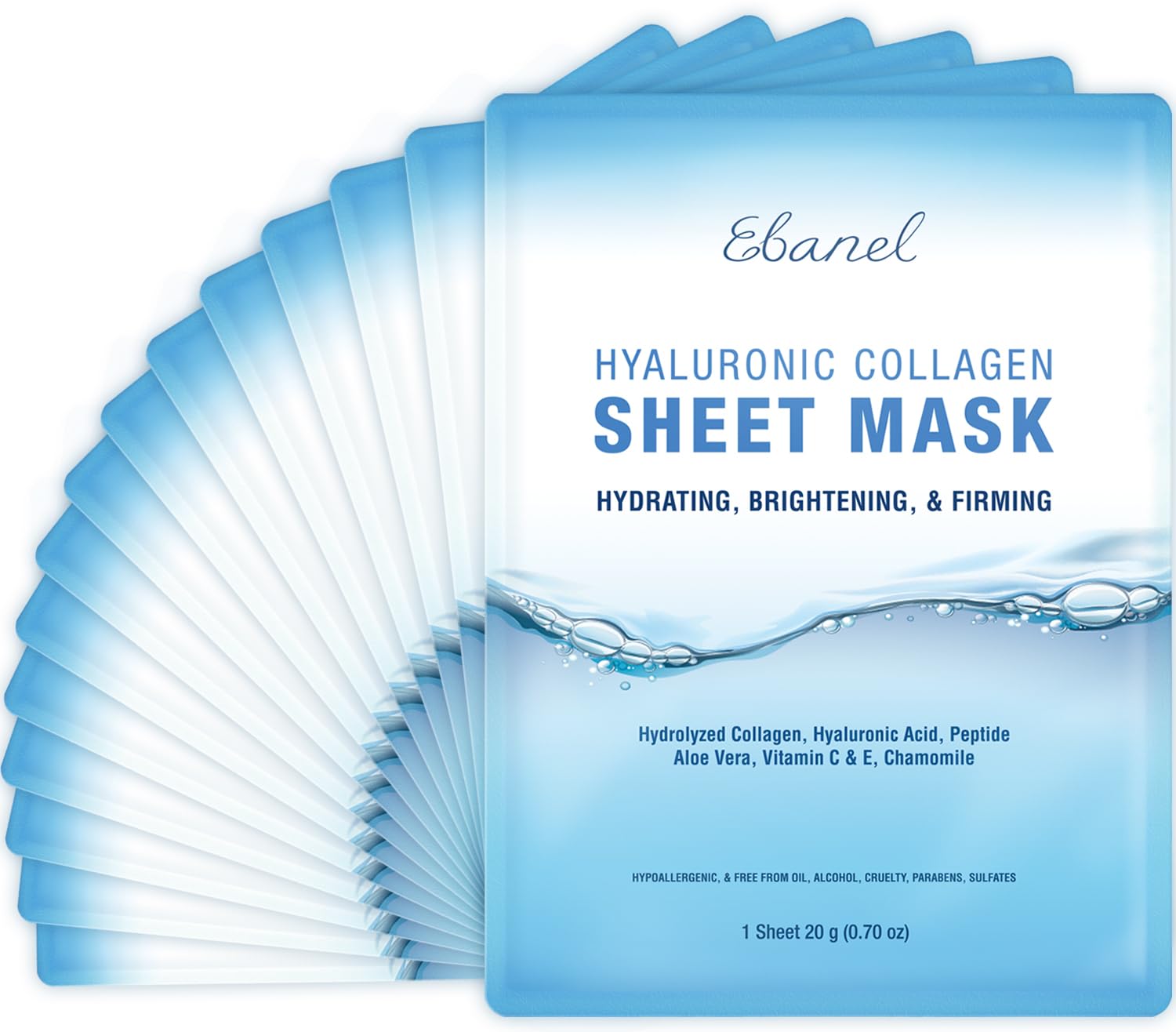 Ebanel 15 Pack Collagen Face Mask with Hyaluronic Acid, Vitamin C, Peptide, Aloe, Instant Brightening Hydrating Face Masks Skincare Korean Sheet Mask, Skin Firming, Lifting Anti Aging Facial Masks
