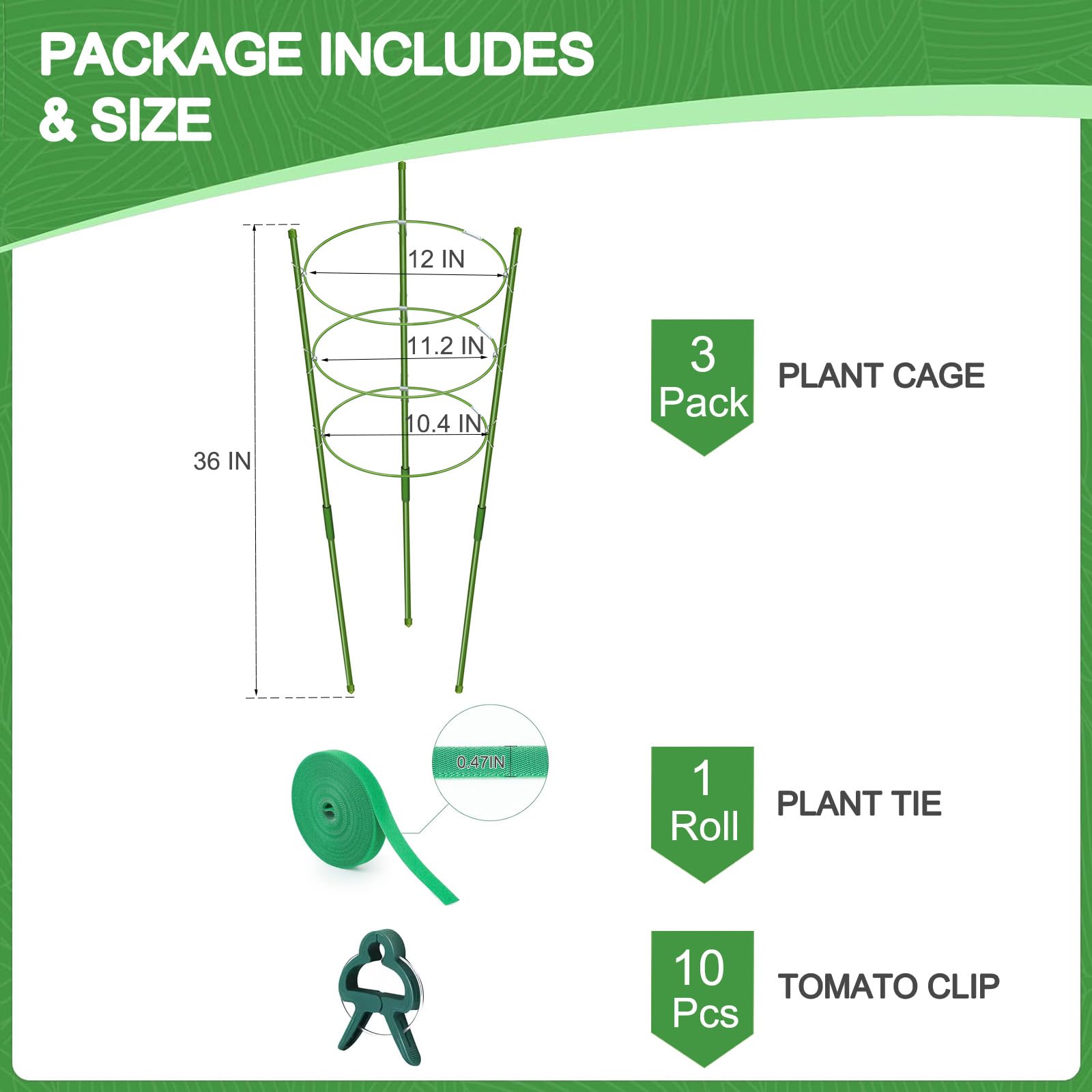 KLS Paquete de 3 jaulas de tomate para macetas, soporte para plantas de tomate, jaulas de tomates plegables de 36 pulgadas, enrejado de jardín para plantas trepadoras, kit de enrejado de tomate con