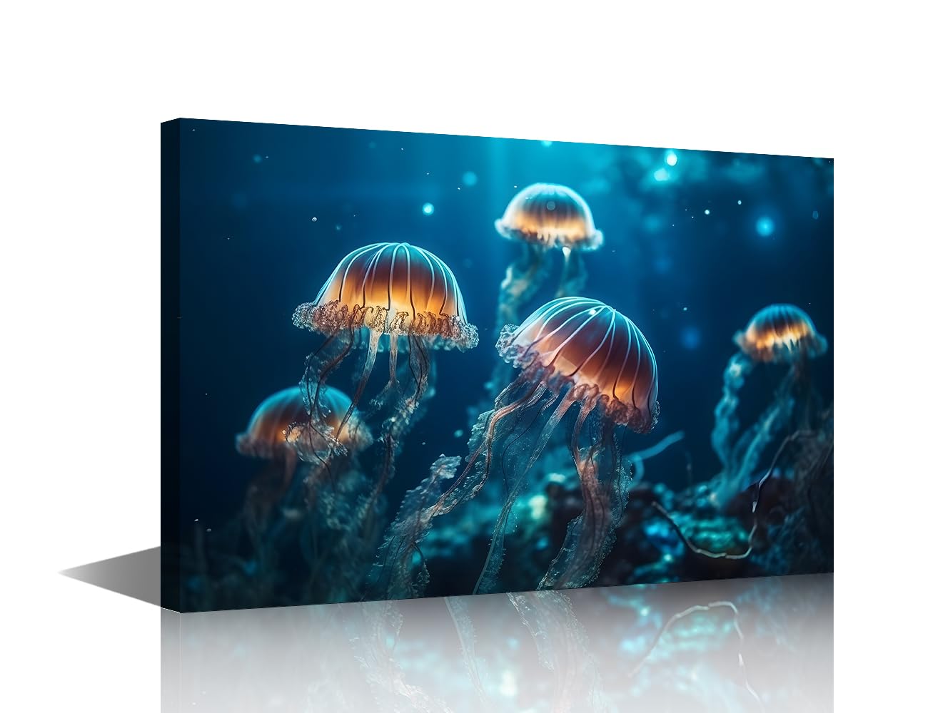 TISHIRON ‌Serene Jellyfish in the Sea Framed Wall Art - Vibrant Blue Ocean Canvas Print for Modern Home Decor - Ideal for Living Room, Bedroom or Bathroom - Unique Underwater Themed Gift 36x24 in