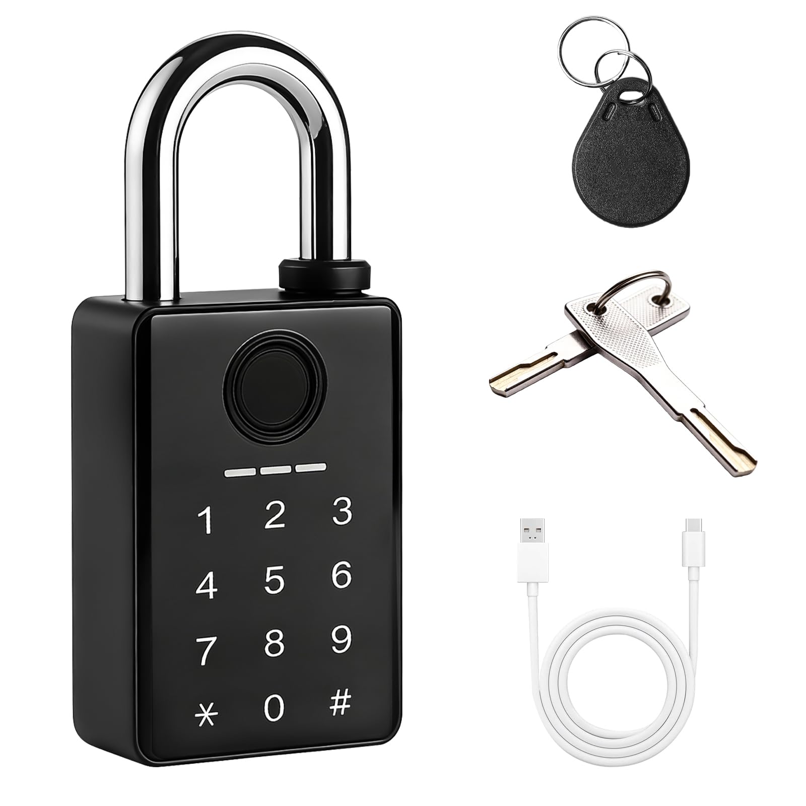 Cadenas à combinaison avec empreintes digitales, code numérique et contrôle par application, IP65, résistant aux intempéries avec carte RFID, serrure extérieure robuste pour portail, jardin, casier