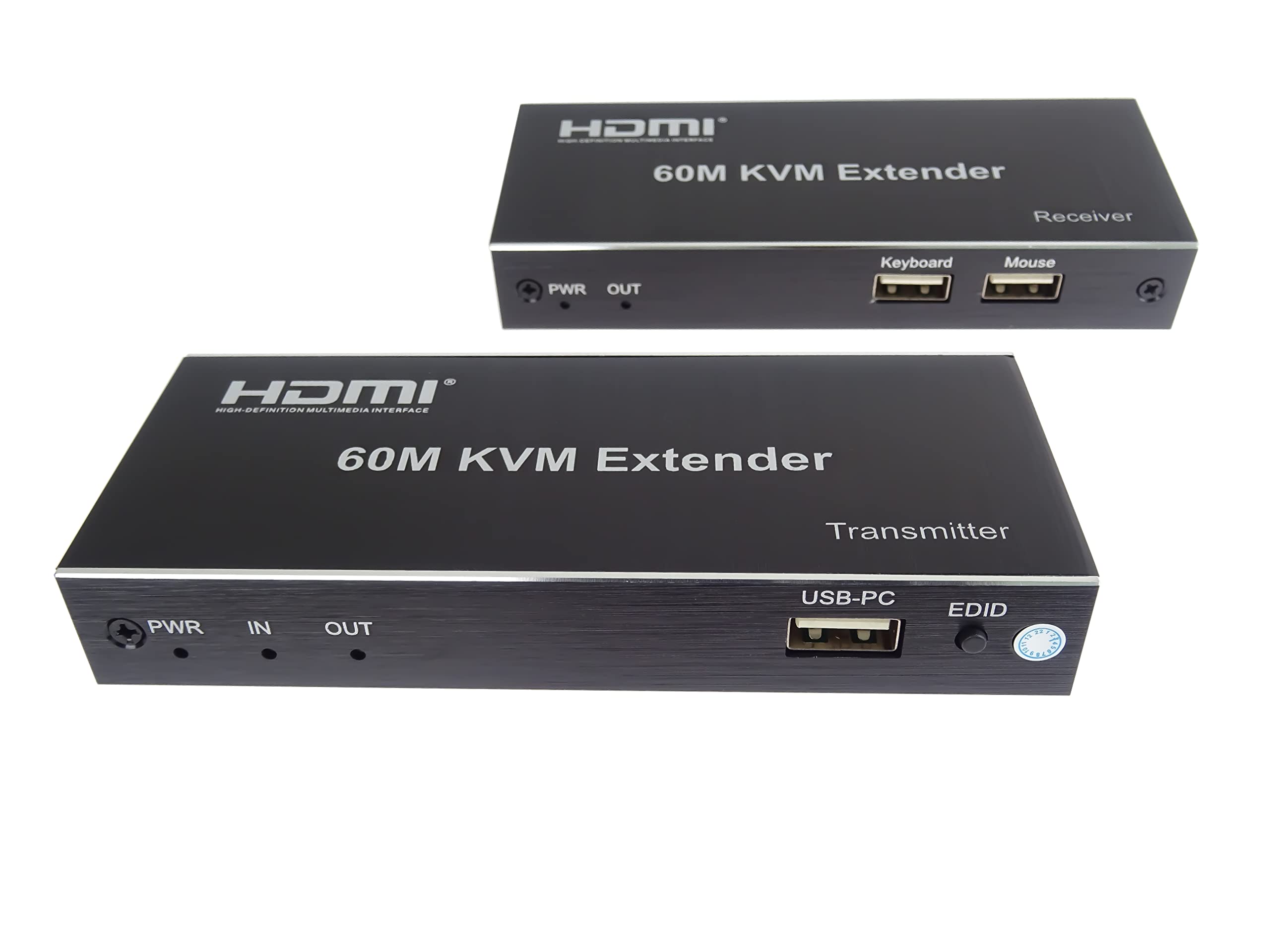 PremiumCord Extender HDMI KVM con 2 x USB Fino a 60 m con Audio Tramite Cavo Patch Cat5e/Cat6, Compatibile con Full HD 1080p 60Hz, alloggiamento in Metallo