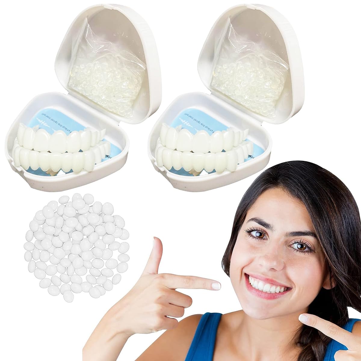 Dazzluxe2 Pairs Veneers Snap in Teeth, Comfort Fit Whitening Fake Teeth, Snap on Veneer Dentures for Women & Man, Temporary Smile Cosmetic False Teeth Veneer