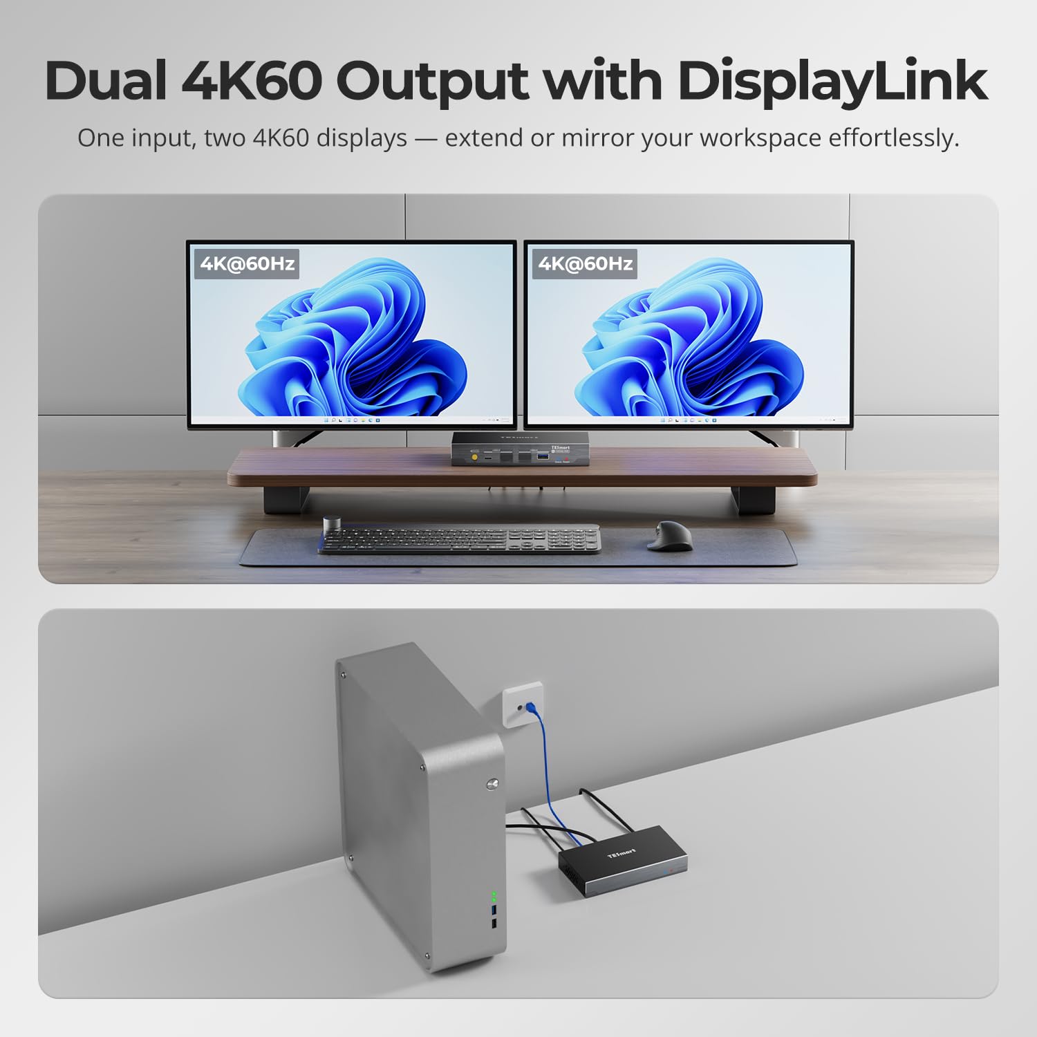 TESmart Extendeur KVM HDMI 4K@60Hz double écran sur câble CAT6/7 de 100 m – Compatible avec le contrôle clavier et souris, USB 3.0, EDID, transmission RGB sans perte et audio bidirectionnelle, IR
