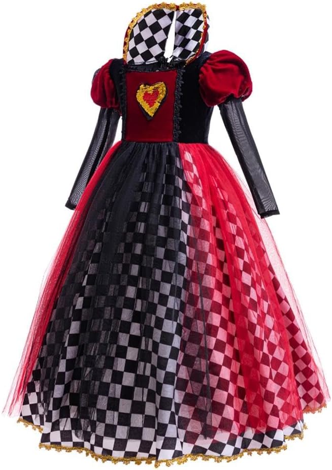 Dressy Daisy Toddler Little Girls Wonderland Red Heart Queen Halloween Costume Fancy Dress Party Outfit Crown Accessories Set