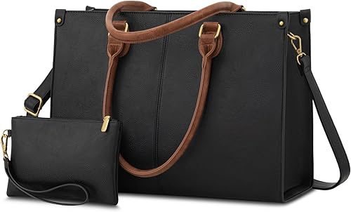 Miniatura 16 de LOVEVOOK Bolsa de mano para laptop para mujer, 15.6 pulgadas de gran capacidad, de cuero vintage, bolsa de trabajo para computadora, bolso de hombro
