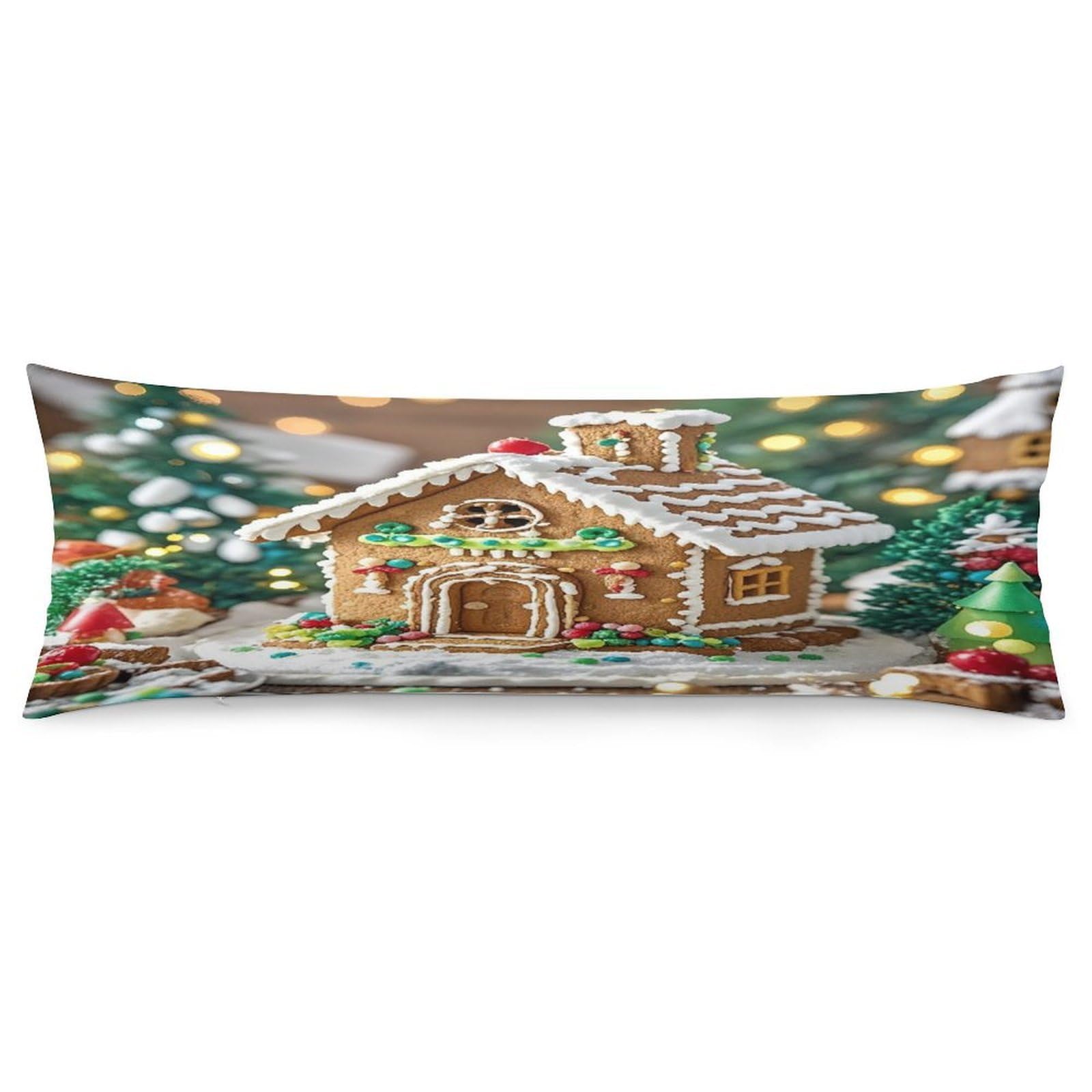 Gingerbread House Body Pillow Cover Long Body Pillow Pillowcase with Hidden Zipper Ultra Soft Polyester Pillow Cases Breathable & Silky Long Pillows Case Cover 19x53 in