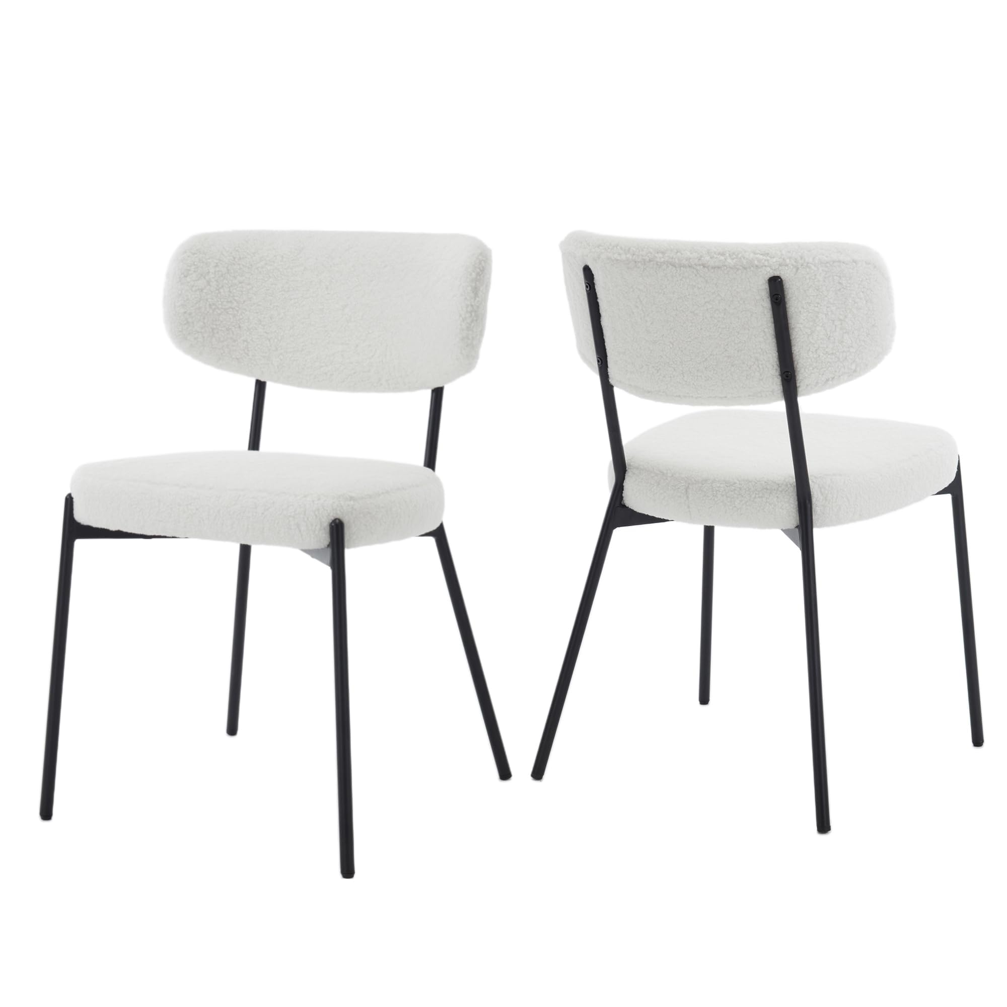 KCC Boucle Dining Chairs Set of 2, Modern Mid-Century Upholstered Stylish Kitchen Chairs Sherpa Accent Diner Chairs with Metal Legs and Curved Back