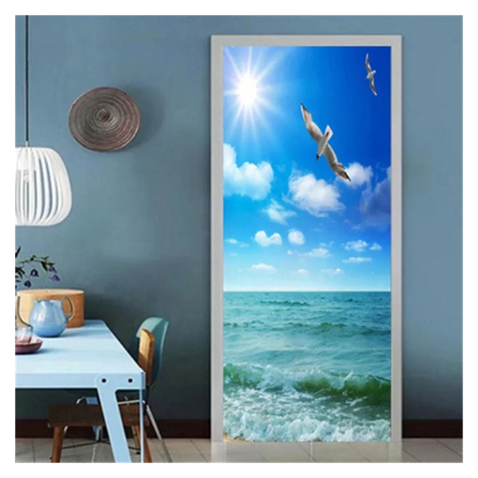 Stickers de porte paysage de bord de mer 95x215cm pour déco cuisine