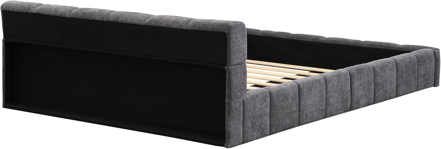 Elegant Chenille Upholstered Bed with Checkerboard Design, Queen, Grey