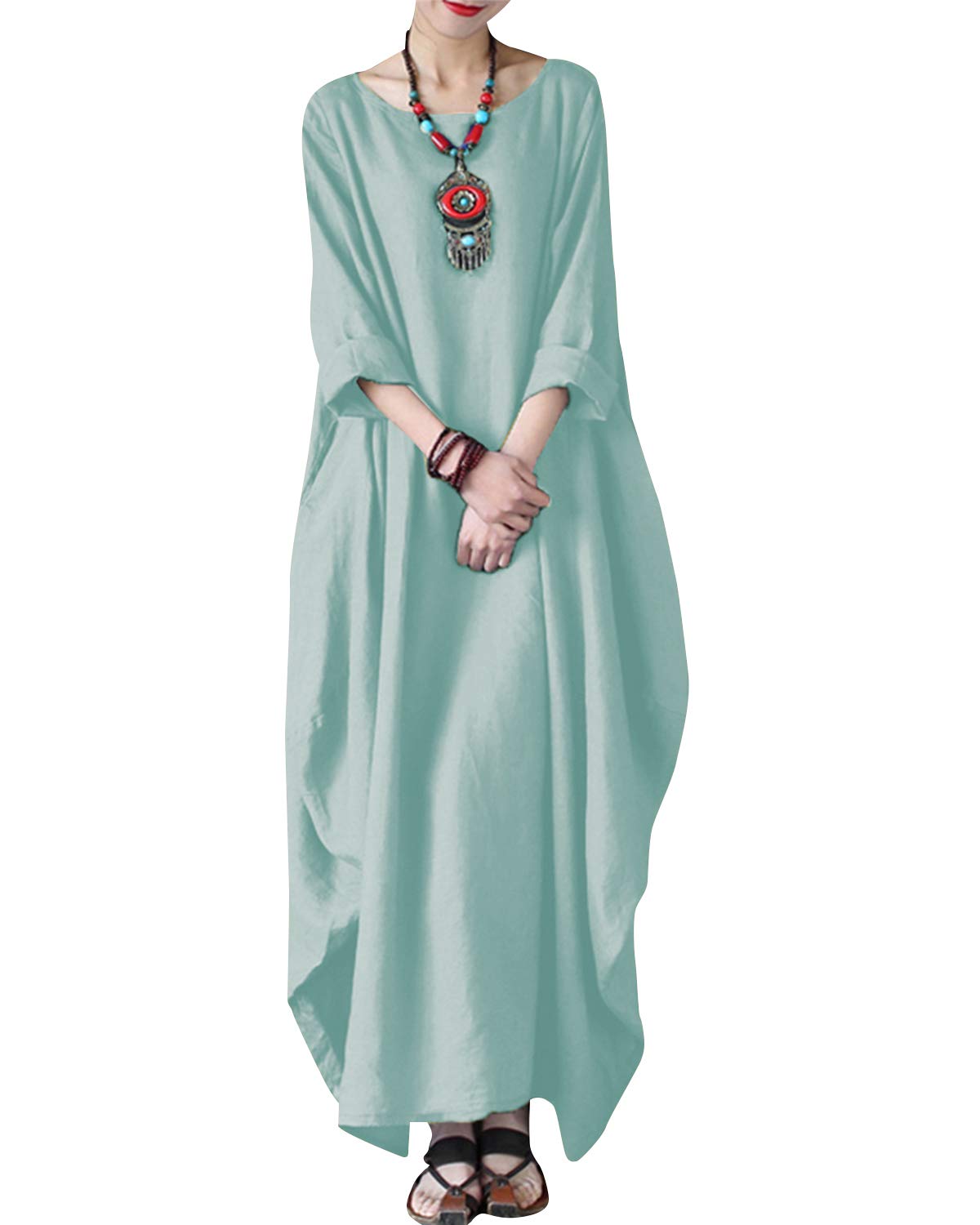 Women's Maxi Dresses Solid Kaftan Loose Cotton Long Dress Improve for Americans