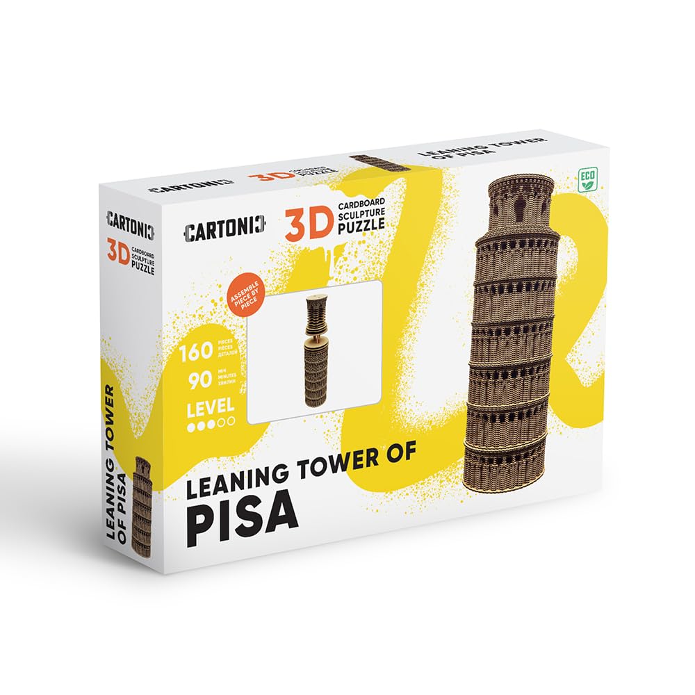 Tour de Pise Puzzle 3D en Carton – Maquette à Monter | 160 Pièces, 24 × 9 × 9 cm – Kit Sculpture DIY à Peindre, Matériaux Recyclés, Ados & Adultes, Idée Cadeau Déco