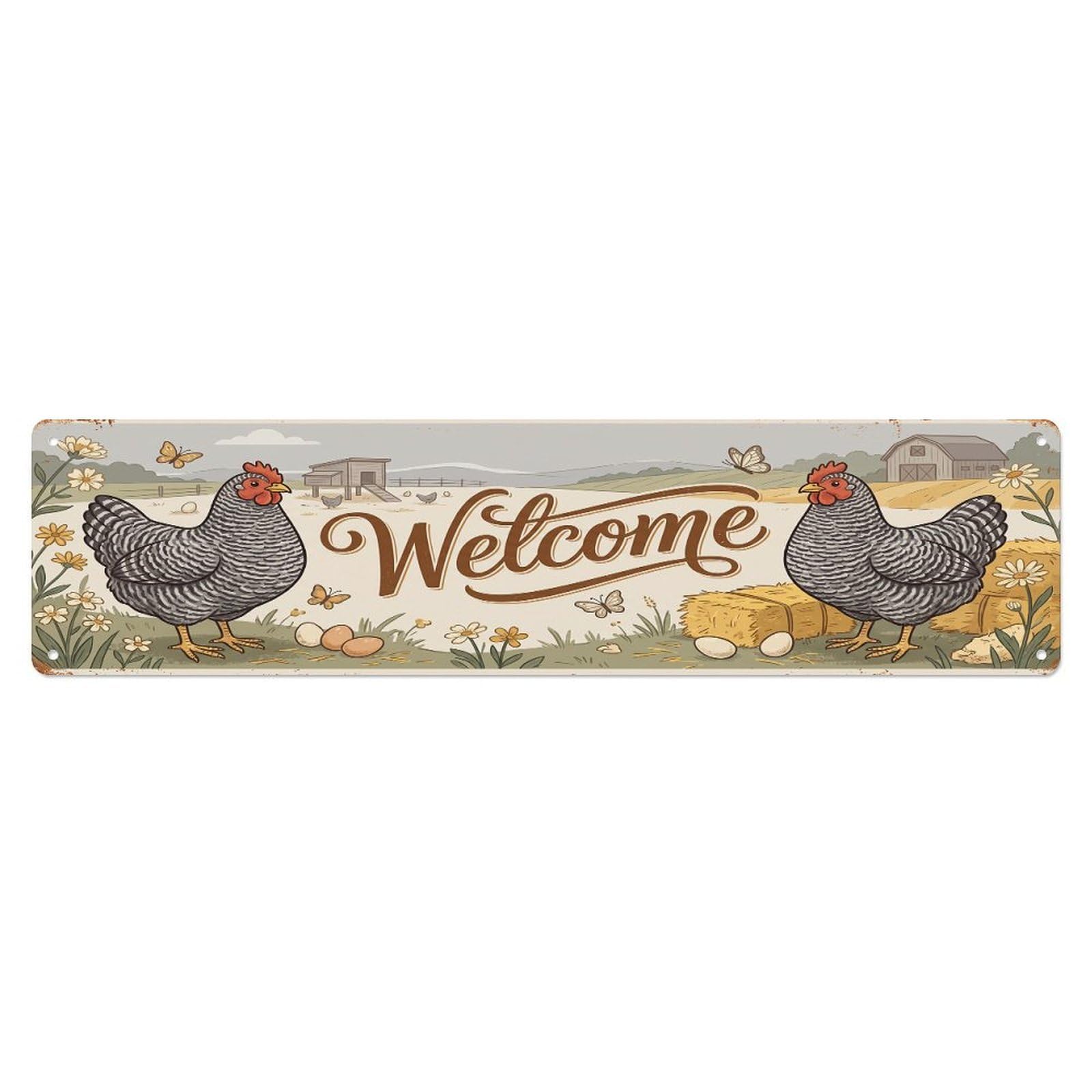 Cxhjca 4X16inch(10X40cm) Vintage Welcome Dominique Chicken Metal Tin Sign