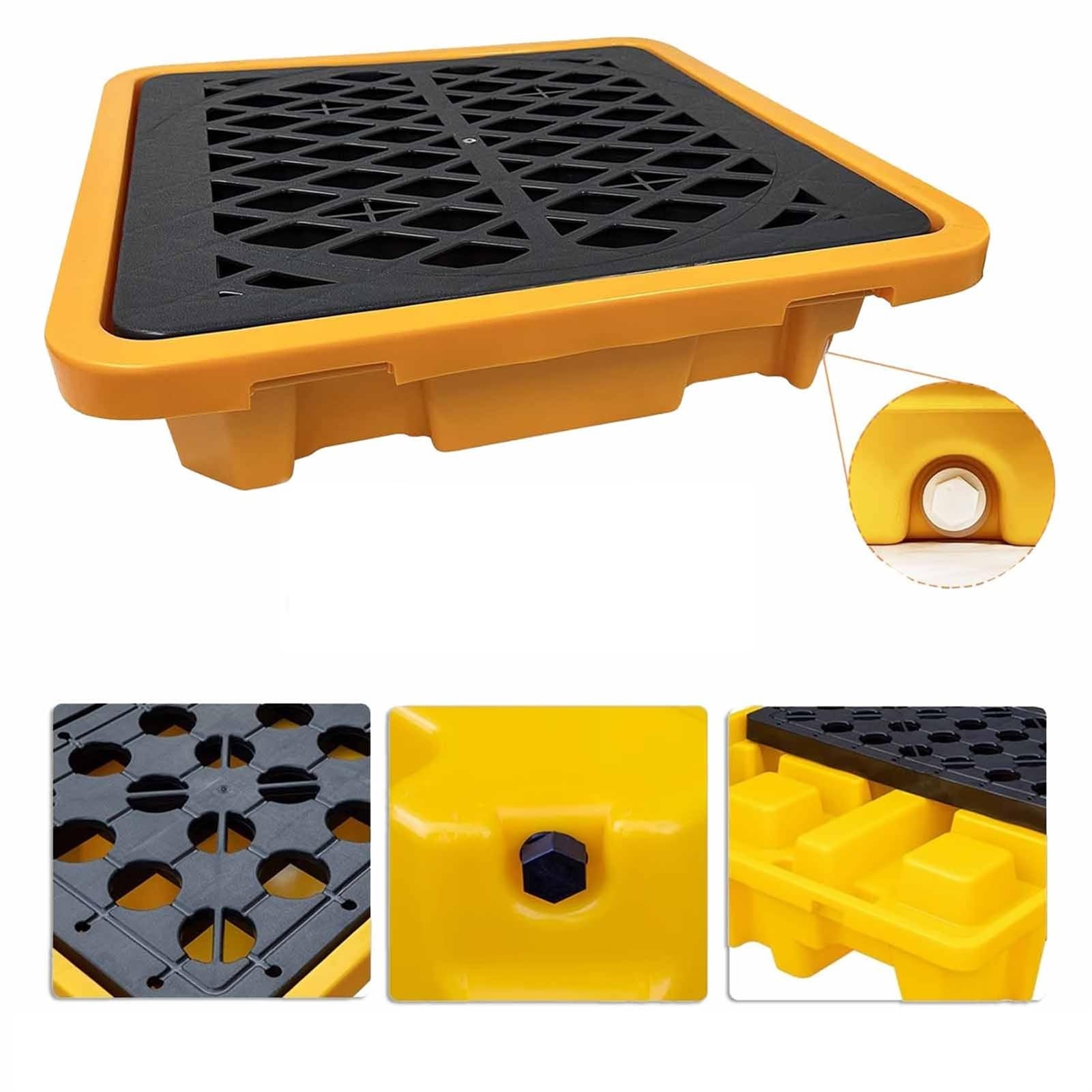 Bac de rétention d'huile en polypropylène durable avec orifice de drainage, 130 x 110 x 30 cm - Idéal pour un nettoyage facile dans les laboratoires et les solutions de stockage industrielle