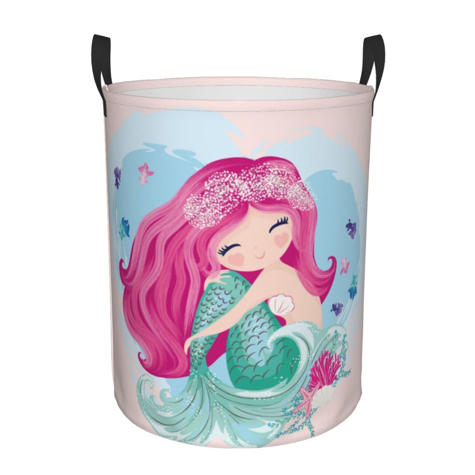 Gbuzozie Mermaid Girl Round Laundry Hamper Cute Storage Basket Toys Clothes Organizer Bin For Home Bathroom Bedroom Dorm Nursery, 62l