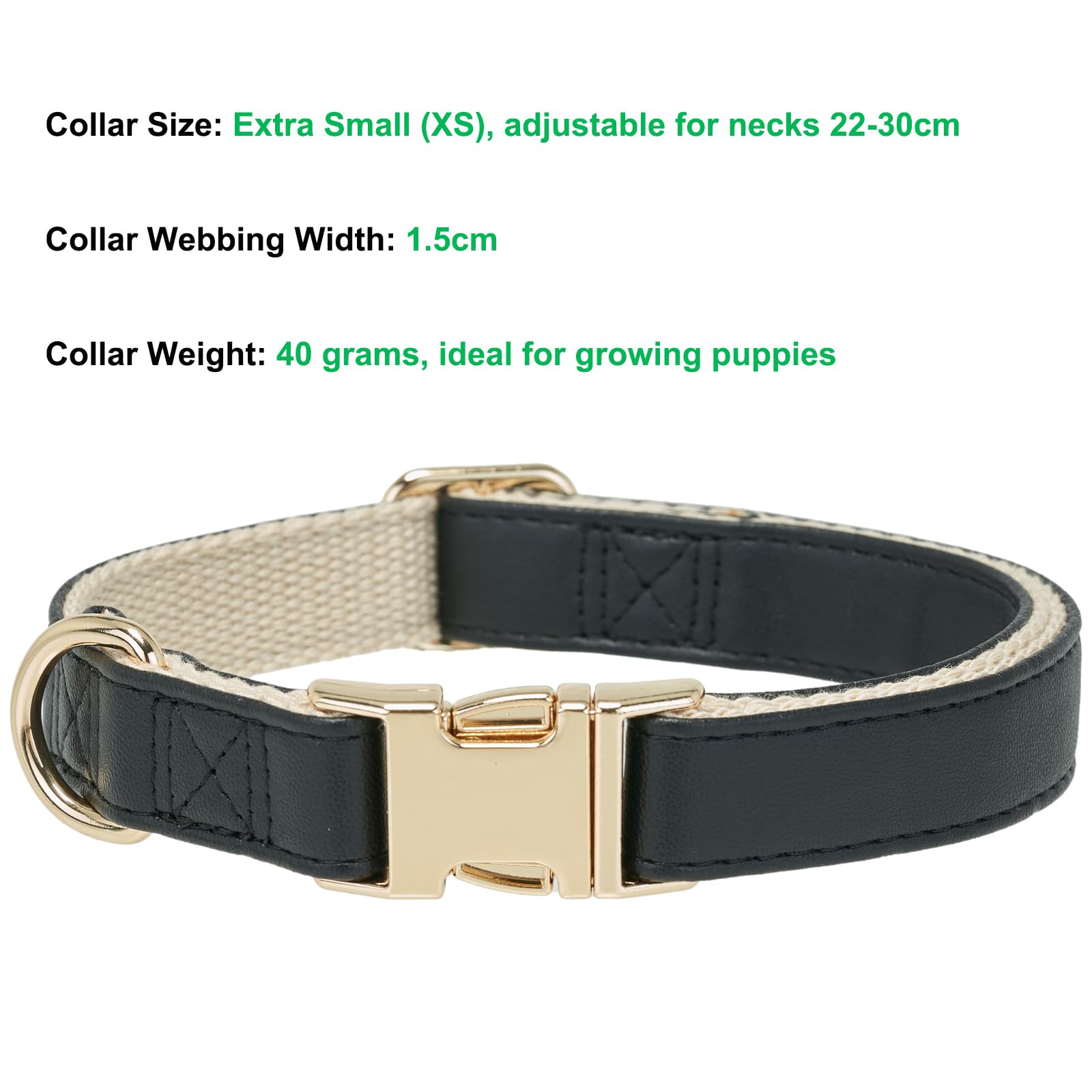 YUDOTE Soft Leather Dog Collars with Safety Quick Release Metal Buckle,Natural Cotton Padded Pleather Collar for Puppies with Senstive Skin,Black - Image 3