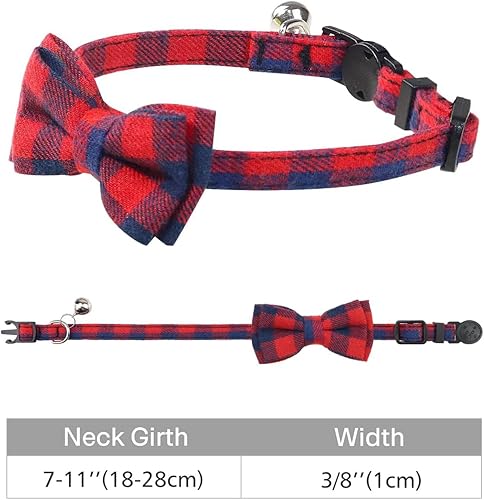 Vista 5 de Collar Joytale con corbatín y campana, lindos patrones de cuadros, 1 o 2 unidades de collares de seguridad para gato, Rojo
