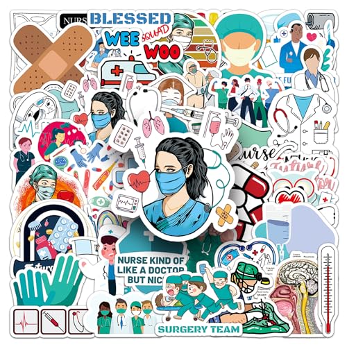 Medical Staff Stickers,50PCs,Doctor Laptop Decals Gift Toddlers Teens Girls Cute Cool Kawaii Tools Decorations DIY,Stickers for Hydro Flask